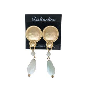 Vintage Distinction Textured Gold Toned Metal and a Matte Pearly Dangle Earrings